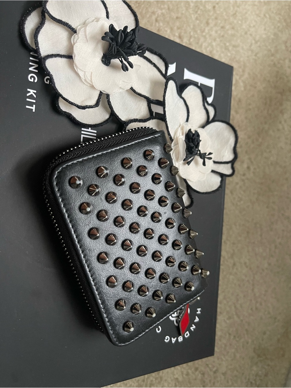 Christian Louboutin Black Spike-Stud Zip Card Holder